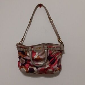 Coach Sophia Cherry Pink Khaki Signature Shoulder Satchel Purse